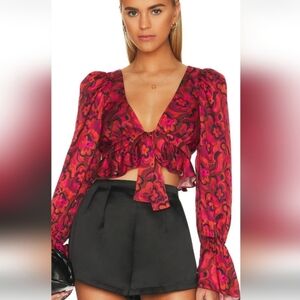 For Love and Lemons Davina Tie Front Blouse - Lady in Red Size Small